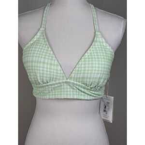 Carve Designs Dahlia Halter Bikini Top Green Gingham‎ Texture Swim Large
